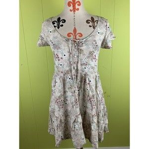 True Craft Babydoll Dress Women’s S Creamy Floral Short Sleeve Flowy Ultra Flare